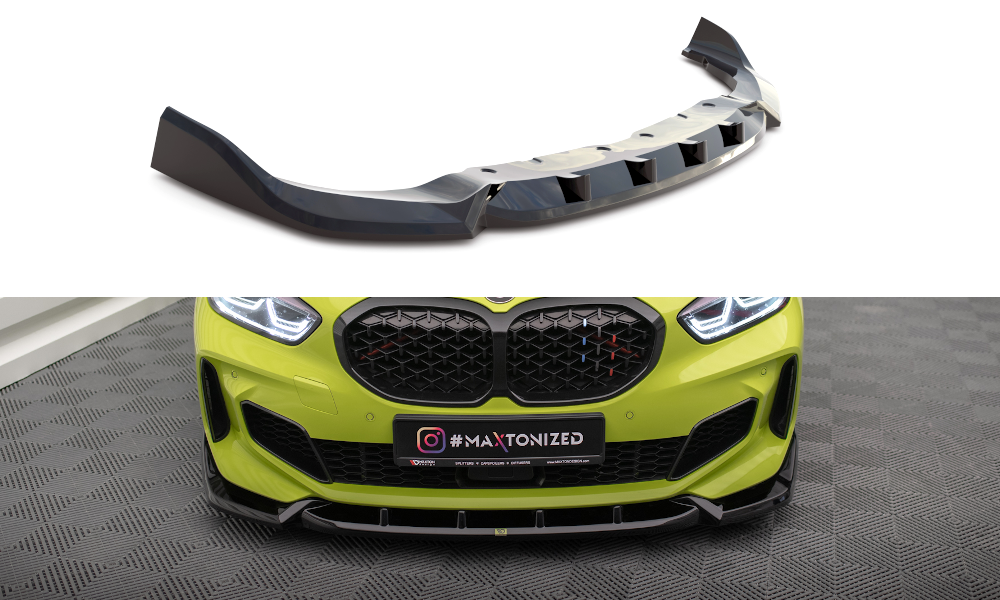 Maxton Design Street+ Spoilerlippe Front Ansatz V.7 passend für BMW 1er M-Paket / M135i / 128ti F40 schwarz Hochglanz