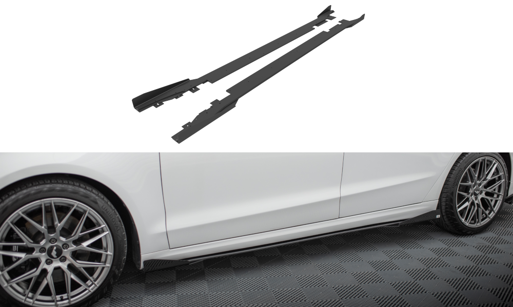 Maxton Design Street Pro Street+ Seitenschweller Leisten + Flaps passend für Ford Mondeo Sport Mk5 Facelift / Fusion Sport Mk2 Facelift schwarz Hochglanz