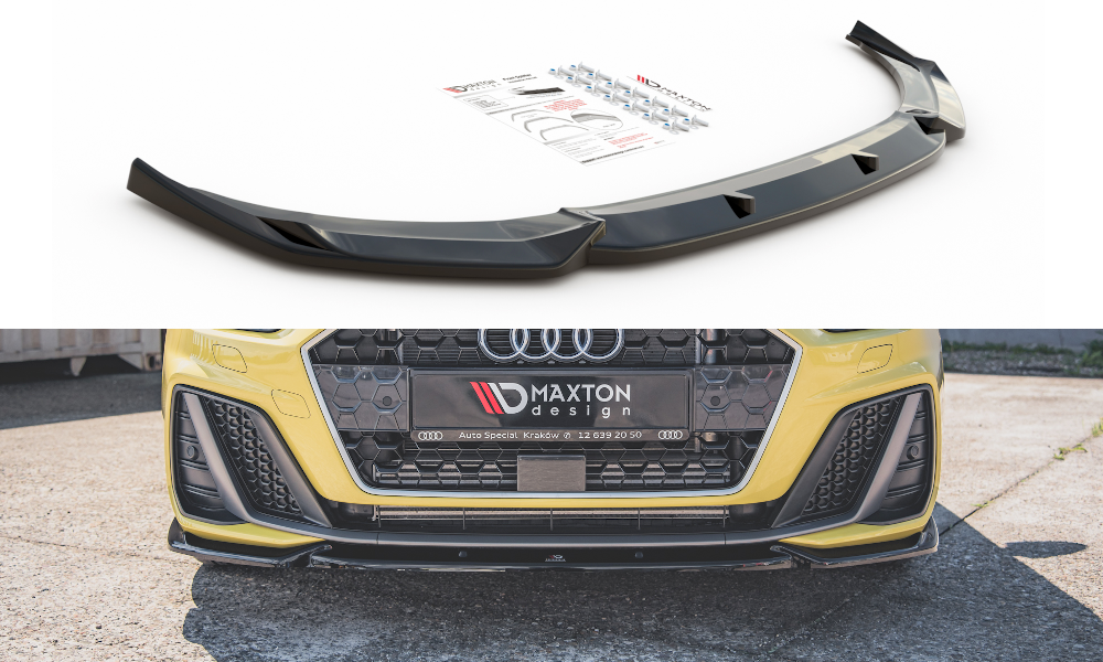 Maxton Design Street+ Spoilerlippe Front Ansatz V.3 passend für Audi A1 S-Line GB schwarz Hochglanz