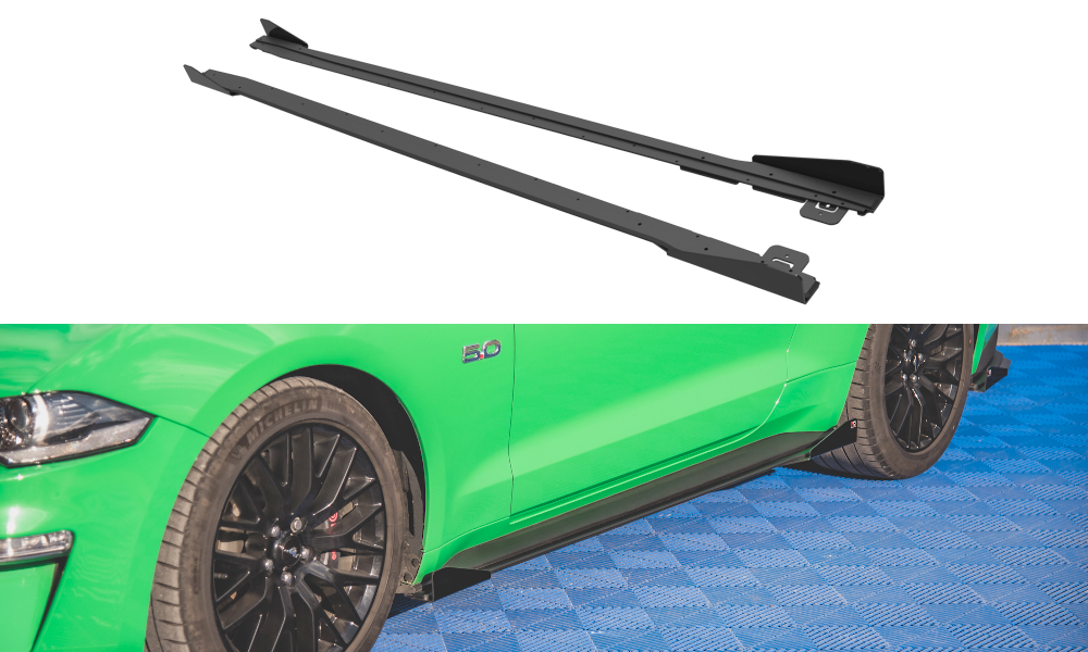 Maxton Design Street Pro Street+ Seitenschweller Leisten passend für V.1 + Flaps passend für Ford Mustang GT Mk6 Facelift schwarz Hochglanz