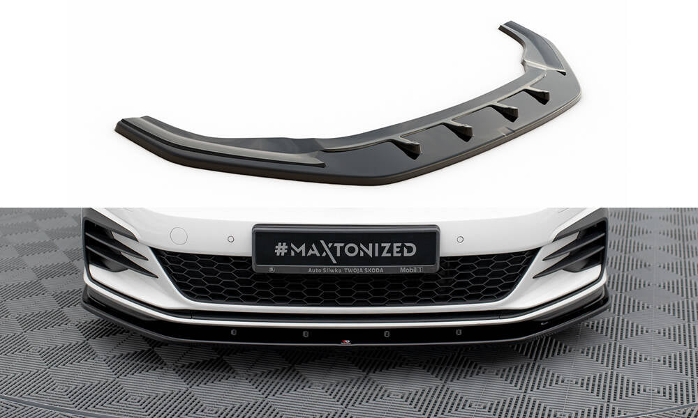 Maxton Design Street+ Spoilerlippe Front Ansatz V.1 passend für VW Golf GTI / GTD Mk7 Facelift schwarz Hochglanz