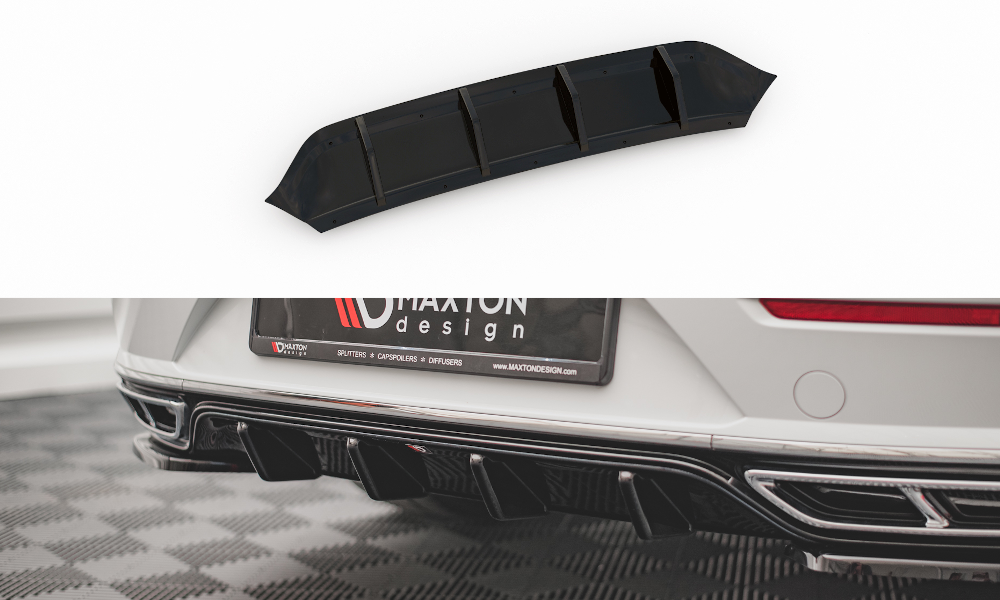 Maxton Design Diffusor Heck Ansatz passend für VW Arteon R-Line Limousine / Shooting Brake Mk1 Facelift schwarz Hochglanz