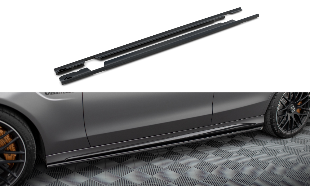 Maxton Design Street+ Seitenschweller Leisten passend für Mercedes-AMG C63 Limousine / Kombi W205 Facelift schwarz Hochglanz
