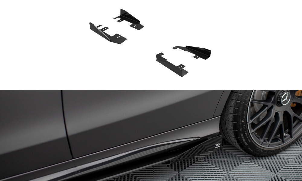 Maxton Design Seitenschweller Flaps passend für Mercedes-AMG C63 Limousine / Kombi W205 Facelift schwarz Hochglanz