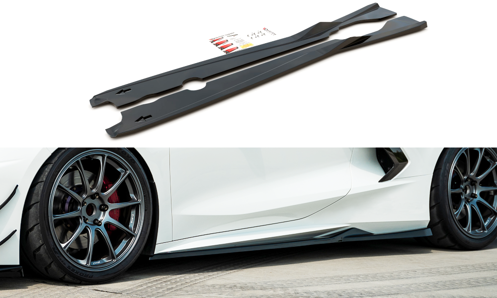 Maxton Design Street+ Seitenschweller Leisten passend für Chevrolet Corvette C8 schwarz Hochglanz