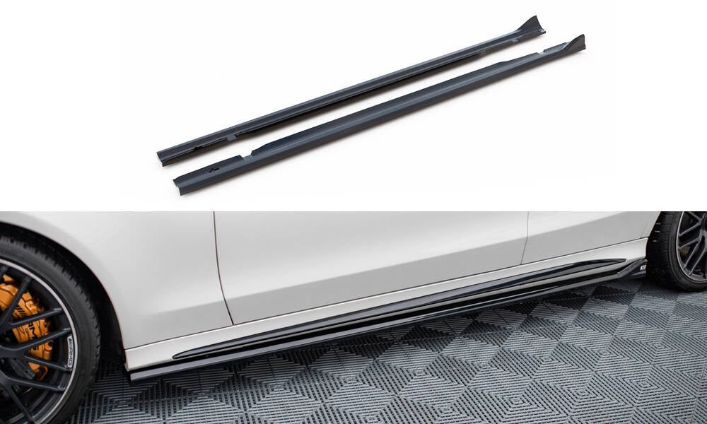 Maxton Design Street+ Seitenschweller Leisten V.2 passend für Mercedes-AMG C63 Limousine / Kombi W205 / S205 schwarz Hochglanz