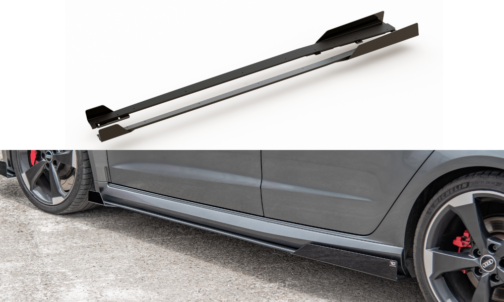 Maxton Design Street Pro Street+ Seitenschweller Leisten + Flaps passend für Audi RS3 8V Sportback schwarz Hochglanz