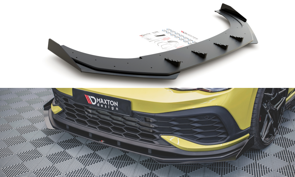Maxton Design Street Pro Street+ Spoilerlippe Front Ansatz passend für + Flaps passend für VW Golf GTI Clubsport Mk8 schwarz Hochglanz