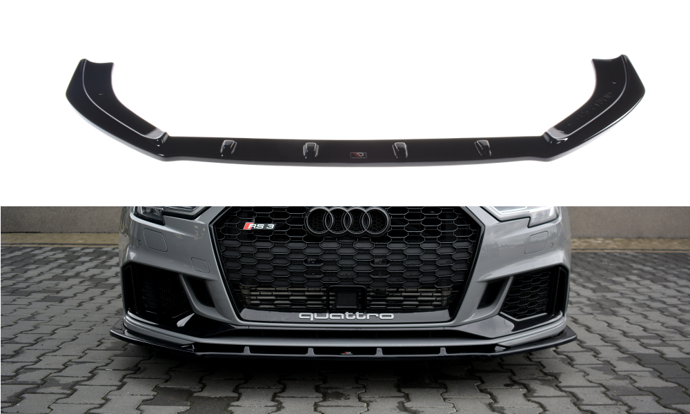 Maxton Design Street+ Spoilerlippe Front Ansatz V.1 passend für Audi RS3 8V FL Limousine schwarz Hochglanz