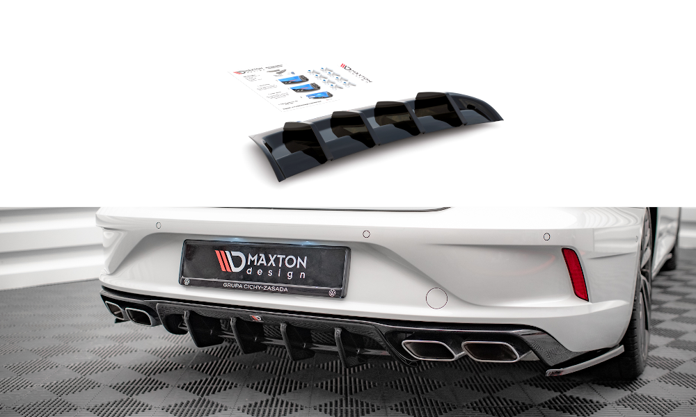 Maxton Design Diffusor Heck Ansatz passend für VW Arteon R Limousine / Shooting Brake Mk1 Facelift schwarz Hochglanz