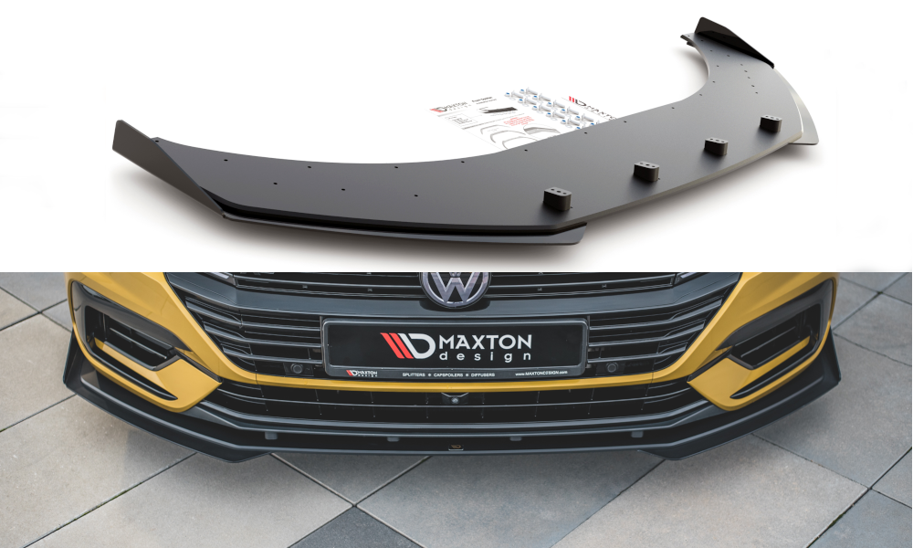 Maxton Design Street Pro Street+ Spoilerlippe Front Ansatz passend für + Flaps passend für VW Arteon R-Line Limousine / Shooting Brake Mk1 schwarz Hochglanz