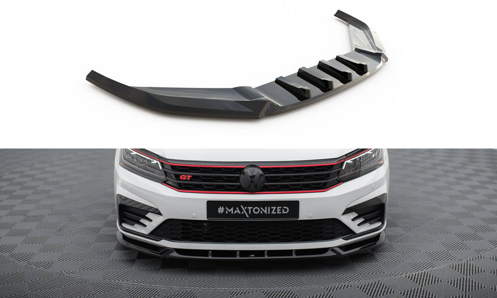 Maxton Design Street+ Spoilerlippe Front Ansatz V.1 passend für VW Passat GT B8 Facelift USA schwarz Hochglanz