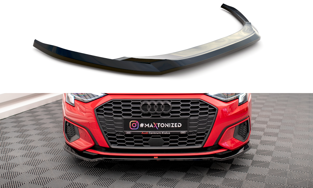 Maxton Design Street+ Spoilerlippe Front Ansatz V.2 passend für Audi A3 8Y schwarz Hochglanz