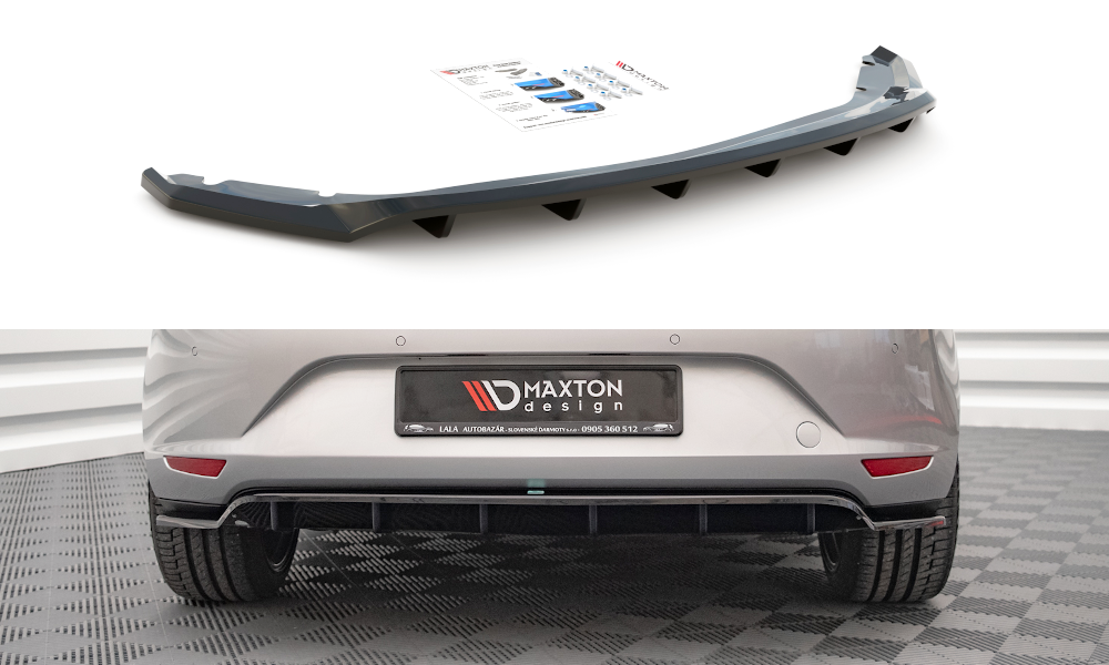 Maxton Design Street+ Mittlerer Diffusor RACE passend für Seat Leon Hatchback Mk3 schwarz Hochglanz