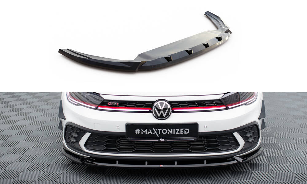 Maxton Design Street+ Spoilerlippe Front Ansatz V.2 passend für VW Polo GTI Mk6 Facelift schwarz Hochglanz