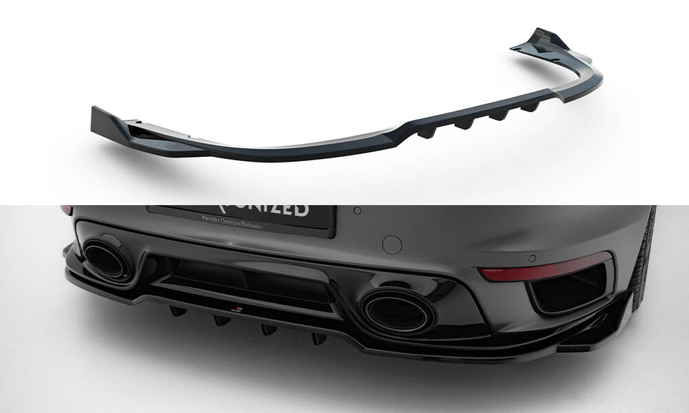 Maxton Design Street+ Mittlerer Diffusor RACE passend für Porsche 911 Turbo S Sport Package 992 schwarz Hochglanz