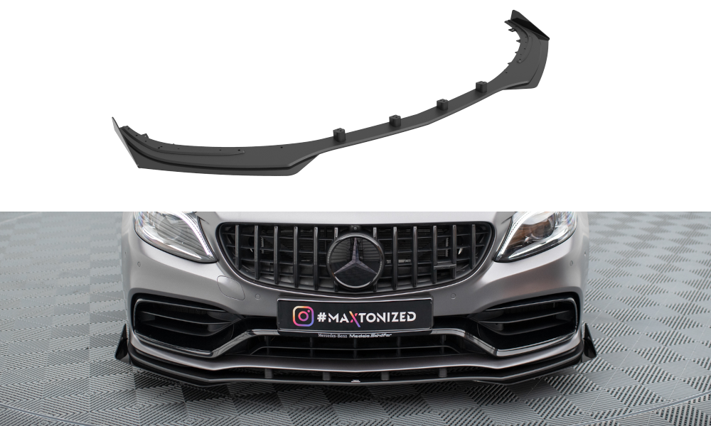 Maxton Design Street Pro Street+ Spoilerlippe Front Ansatz + Flaps passend für Mercedes-AMG C63 Limousine / Kombi W205 Facelift schwarz Hochglanz