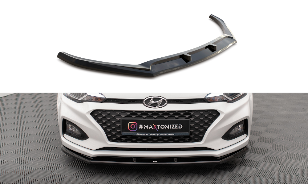 Maxton Design Street+ Spoilerlippe Front Ansatz V.1 passend für Hyundai I20 Mk2 Facelift schwarz Hochglanz