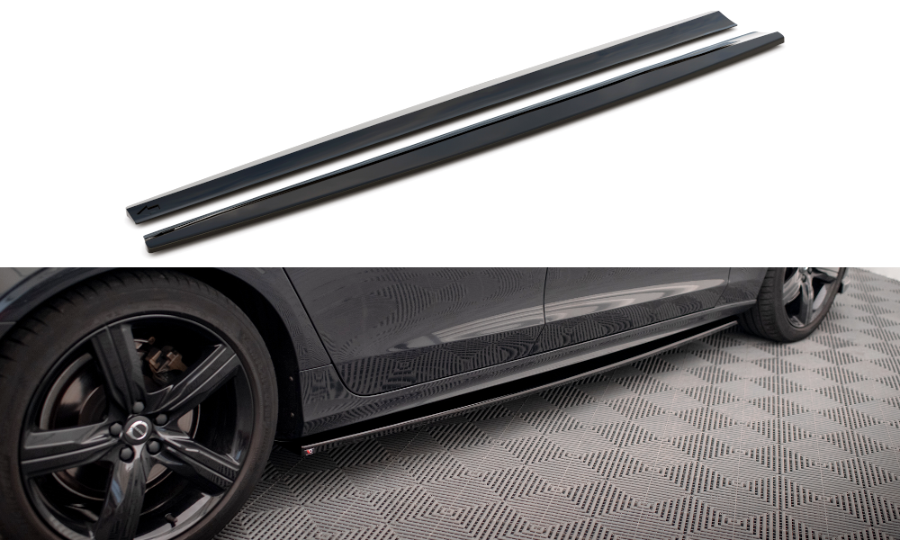 Maxton Design Street+ Seitenschweller Leisten passend für Volvo V90 / S90 R-Design Mk2 schwarz Hochglanz