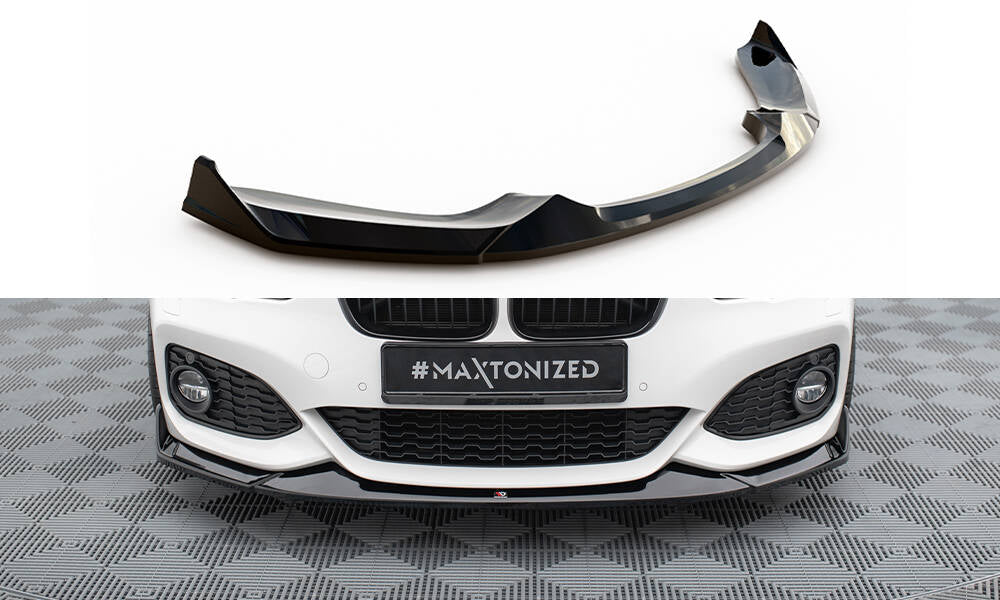 Maxton Design Street+ Spoilerlippe Front Ansatz V.4 passend für CSL Look BMW 1er M-Paket / M140i F20 Facelift schwarz Hochglanz