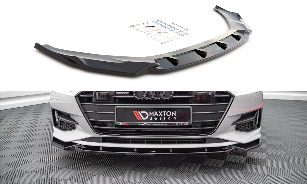 Maxton Design Street+ Spoilerlippe Front Ansatz V.2 passend für Audi A7 C8 schwarz Hochglanz