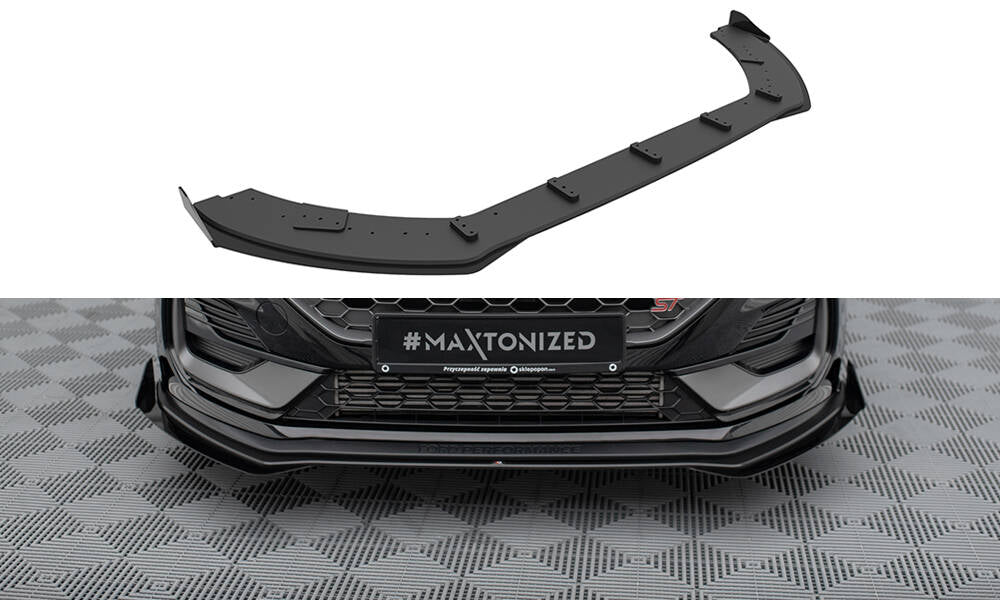 Maxton Design Street Pro Street+ Spoilerlippe Front Ansatz + Flaps passend für Ford Fiesta ST Mk8 Facelift schwarz Hochglanz