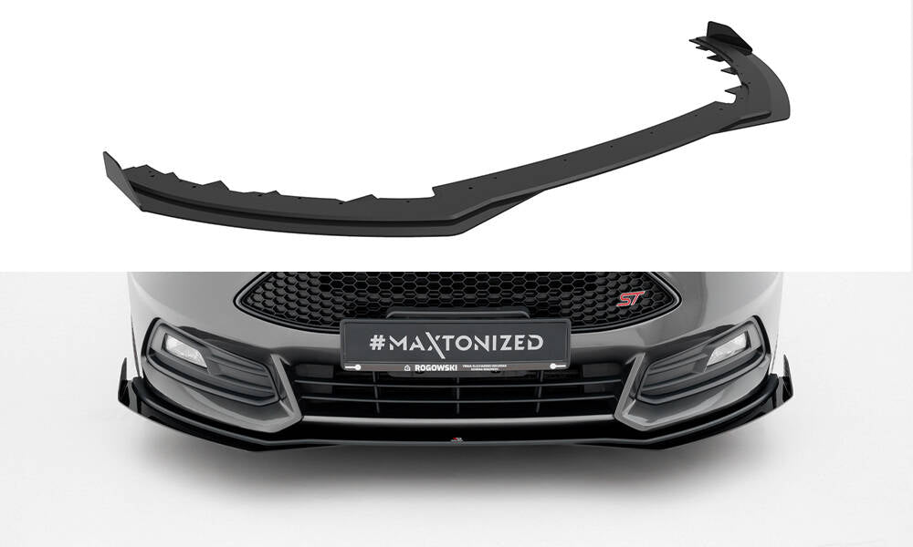Maxton Design Street Pro Street+ Spoilerlippe Front Ansatz + Flaps passend für Ford Focus ST Mk3 Facelift schwarz Hochglanz