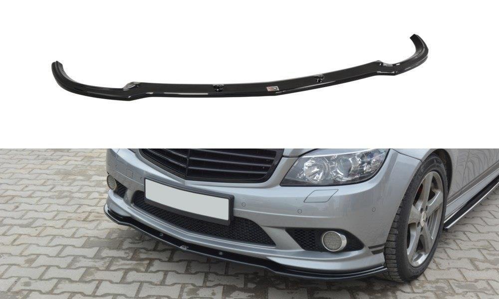 Maxton Design Street+ Spoilerlippe Front Ansatz passend für Mercedes-Benz C Limousine / Kombi AMG-Line W204 / S204 schwarz Hochglanz