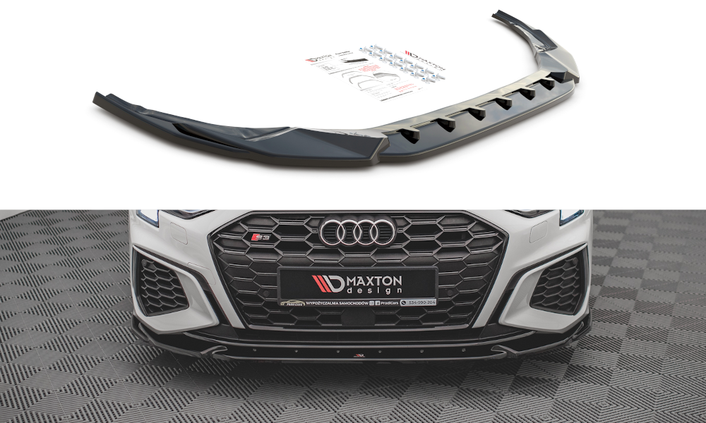 Maxton Design Street+ Spoilerlippe Front Ansatz V.3 passend für Audi S3 / A3 S-Line 8Y schwarz Hochglanz