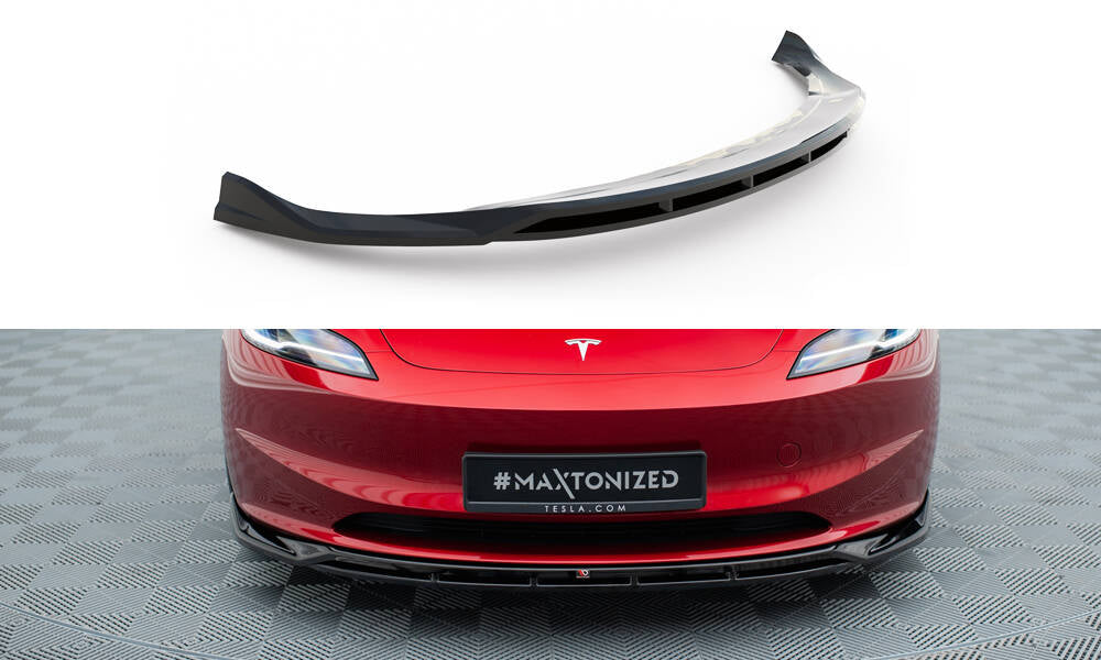 Maxton Design Street+ Spoilerlippe Front Ansatz V.1 passend für Tesla Model 3 Project HighlandFacelift schwarz Hochglanz