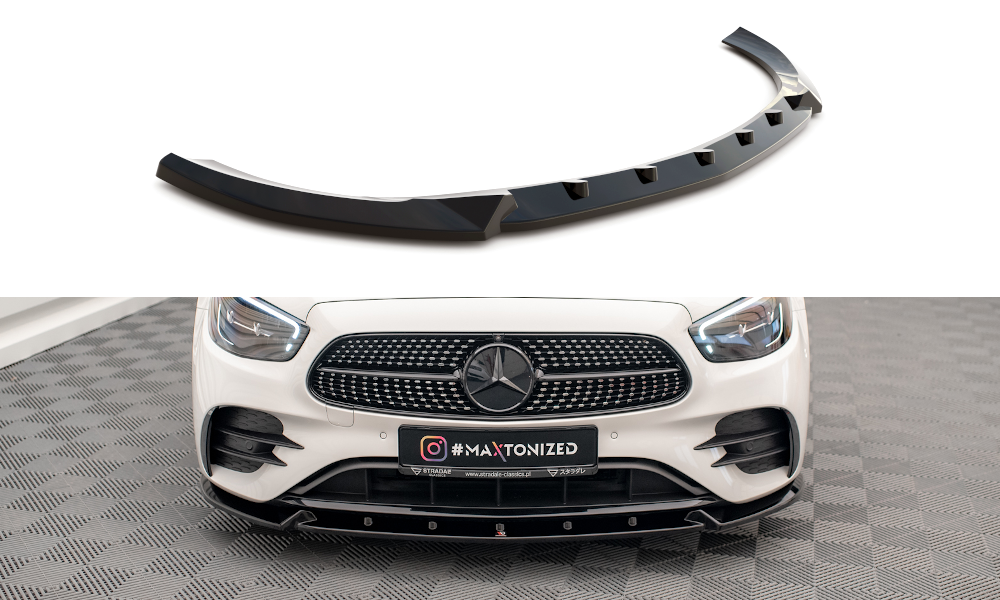 Maxton Design Street+ Spoilerlippe Front Ansatz V.2 passend für Mercedes-Benz E AMG-Line W213 Facelift schwarz Hochglanz