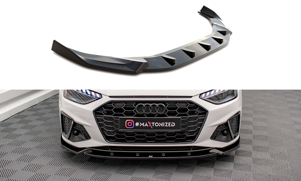 Maxton Design Street+ Spoilerlippe Front Ansatz V.1 passend für Audi A4 S-Line / S4 B9 Facelift schwarz Hochglanz