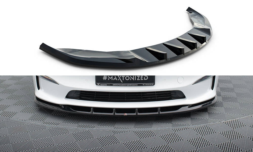 Maxton Design Street+ Spoilerlippe Front Ansatz V.3 passend für Tesla Model S Plaid Mk1 Facelift schwarz Hochglanz