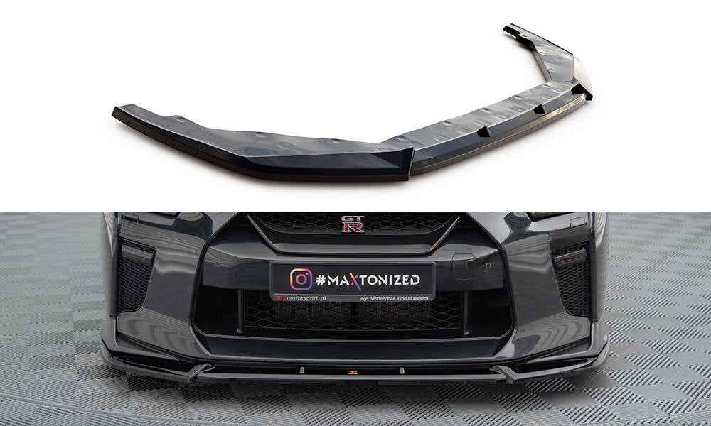Maxton Design Street+ Spoilerlippe Front Ansatz V.2 passend für Nissan GTR R35 Facelift schwarz Hochglanz