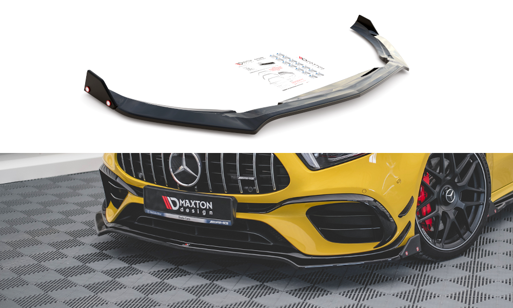 Maxton Design Street+ Spoilerlippe Front Ansatz V.3 + Flaps passend für Mercedes-AMG A 45 S Aero Pack W177