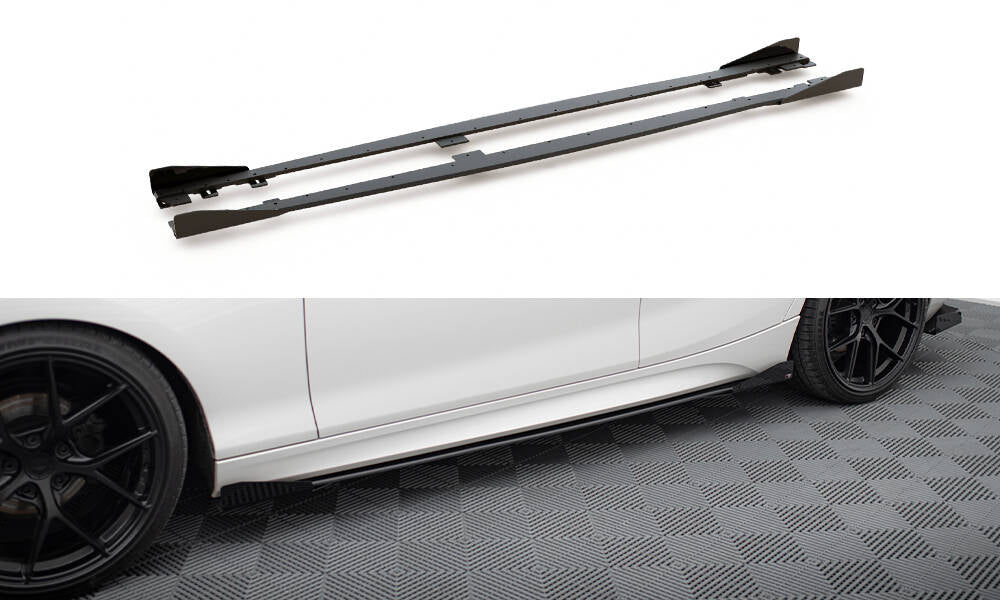 Maxton Design Street Pro Street+ Seitenschweller Leisten V.2 passend für + Flaps passend für BMW 1er F20 M135i / M140i / M-Paket schwarz Hochglanz