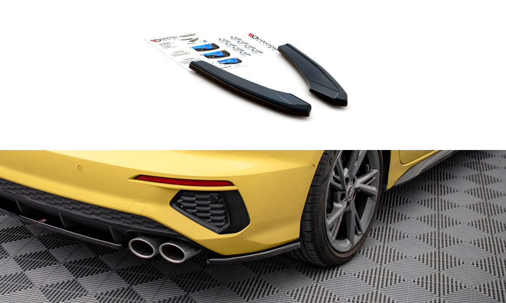Maxton Design Heck Ansatz Flaps Diffusor passend für Audi S3 Limousine 8Y schwarz Hochglanz