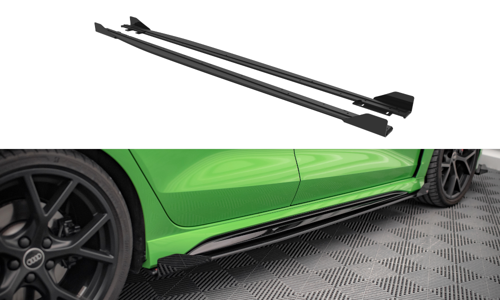 Maxton Design Street Pro Street+ Seitenschweller Leisten + Flaps passend für Audi RS3 Limousine 8Y schwarz Hochglanz