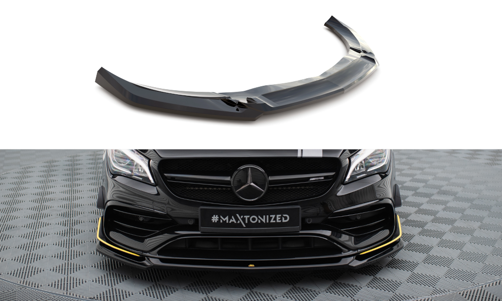 Maxton Design Street+ Spoilerlippe Front Ansatz V.4 passend für Mercedes-AMG CLA 45 Aero C117 Facelift schwarz Hochglanz
