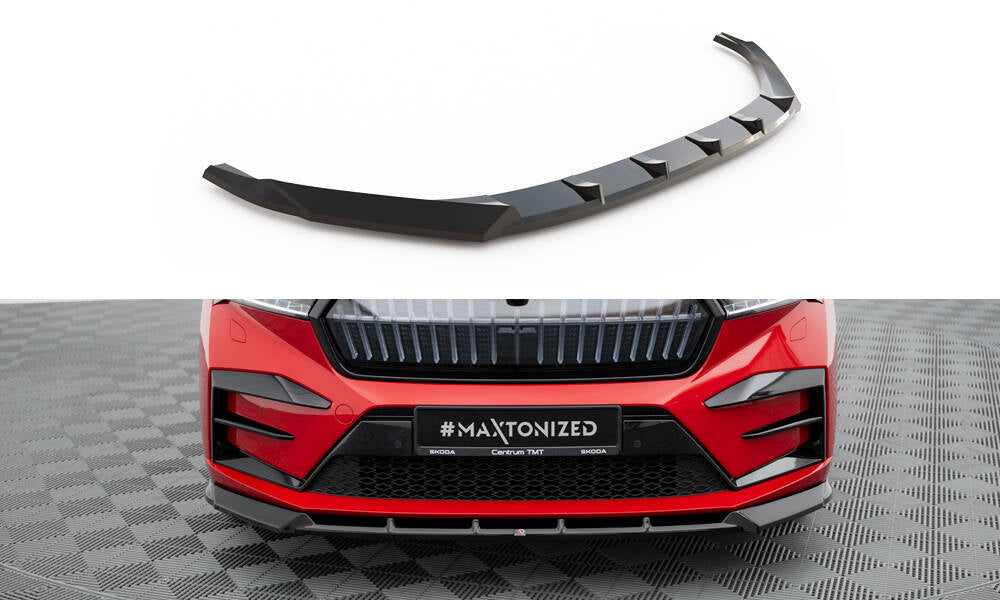 Maxton Design Street+ Spoilerlippe Front Ansatz passend für Skoda Enyaq Coupe iV RS schwarz Hochglanz