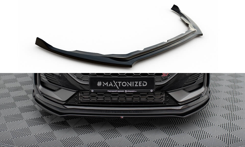 Maxton Design Street+ Spoilerlippe Front Ansatz V.1 passend für Ford Fiesta ST / ST-line Mk8 Facelift schwarz Hochglanz