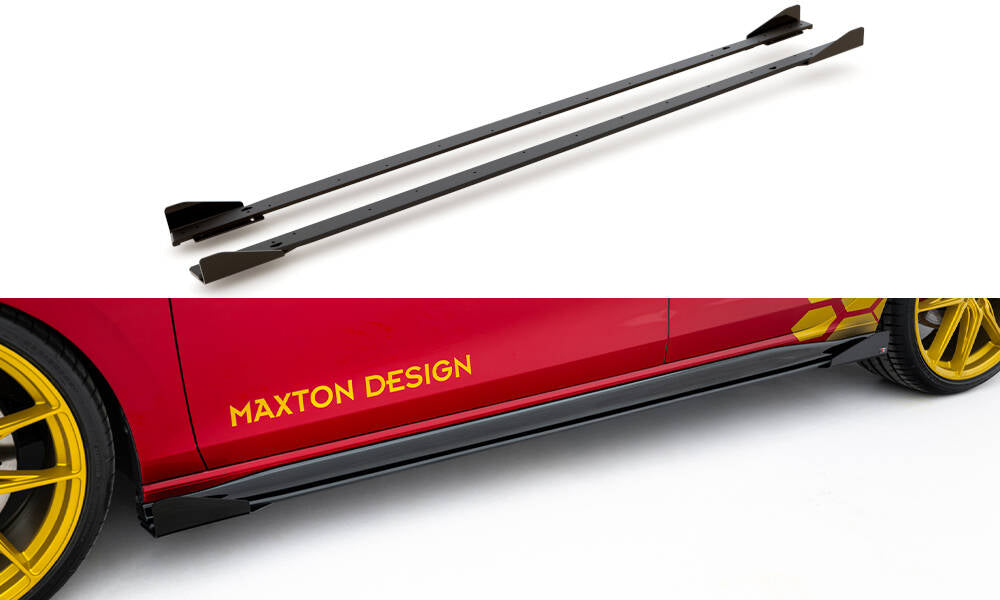 Maxton Design Street Pro Street+ Seitenschweller Leisten + Flaps passend für VW Golf GTI Clubsport Mk8 Facelift schwarz Hochglanz