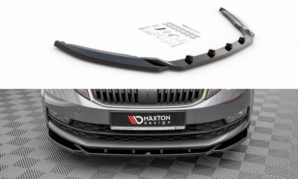 Maxton Design Street+ Spoilerlippe Front Ansatz V.2 passend für Skoda Octavia Mk3 Facelift schwarz Hochglanz