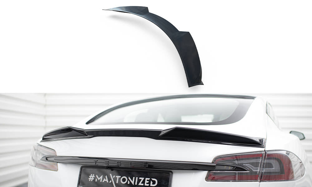 Maxton Design Spoiler CAP 3D passend für Tesla Model S Plaid Mk1 Facelift schwarz Hochglanz