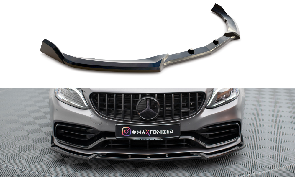 Maxton Design Street+ Spoilerlippe Front Ansatz V.2 passend für Mercedes-AMG C63 Limousine / Kombi W205 Facelift schwarz Hochglanz