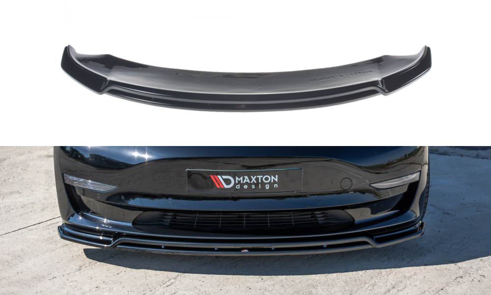 Maxton Design Street+ Spoilerlippe Front Ansatz V.2 passend für Tesla Model 3 schwarz Hochglanz