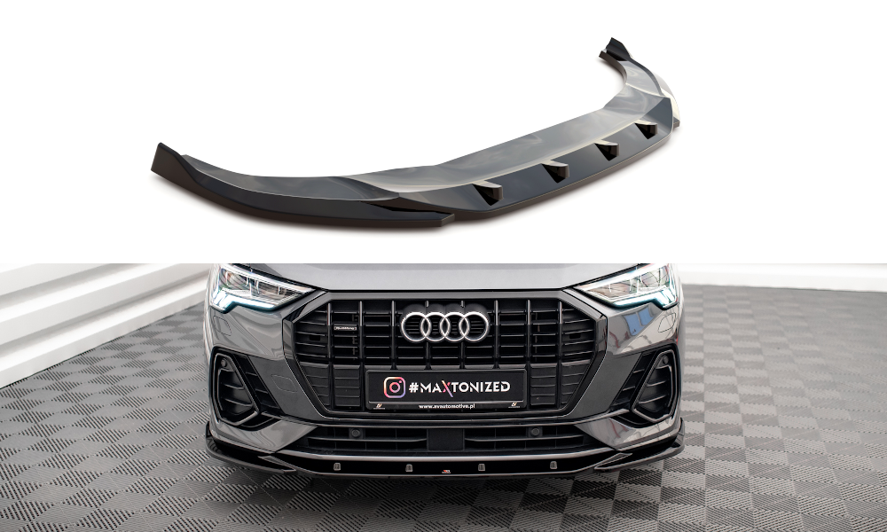 Maxton Design Street+ Spoilerlippe Front Ansatz V.3 passend für Audi Q3 Sportback / SUV S-Line F3 schwarz Hochglanz