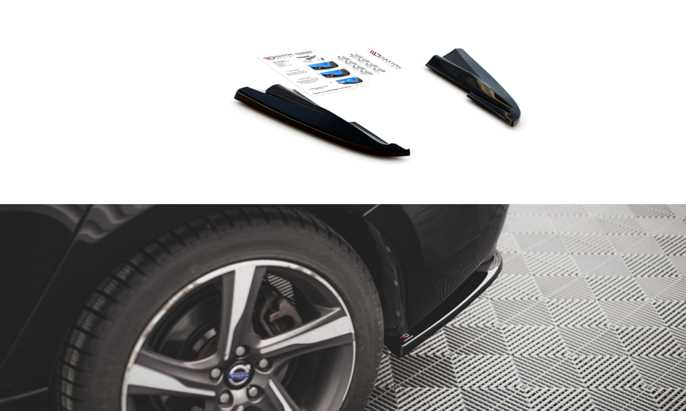 Maxton Design Heck Ansatz Flaps Diffusor passend für Volvo S60 R-Design Mk2 Facelift schwarz Hochglanz