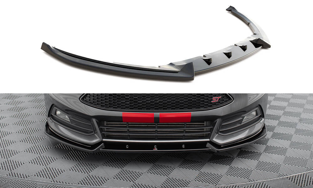 Maxton Design Street+ Spoilerlippe Front Ansatz V.4 passend für Ford Focus ST Mk3 Facelift schwarz Hochglanz