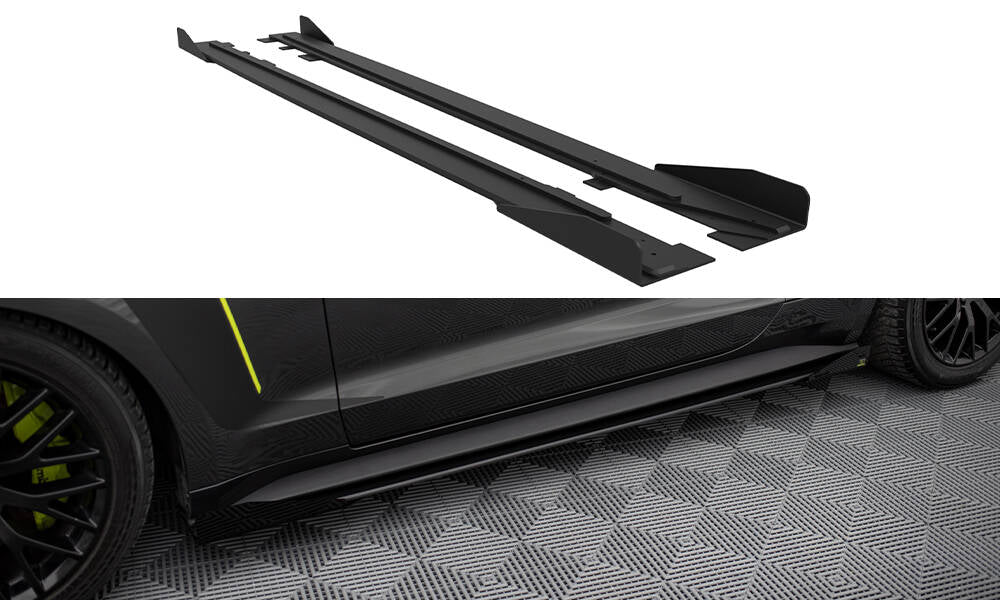 Maxton Design Street Pro Street+ Seitenschweller Leisten + Flaps passend für Ford Mustang GT Mk6 schwarz Hochglanz